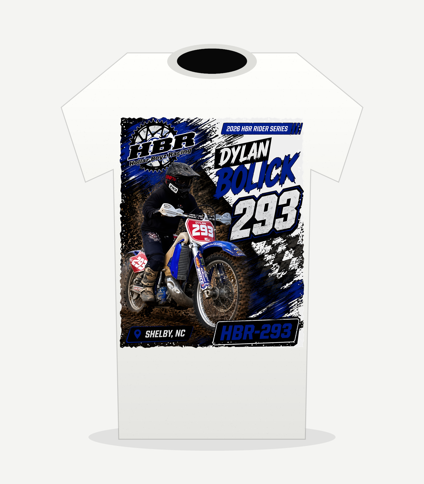 HBR DylanBolick293 white shirt back — approved V7 light-background artwork; illustrative placement preview