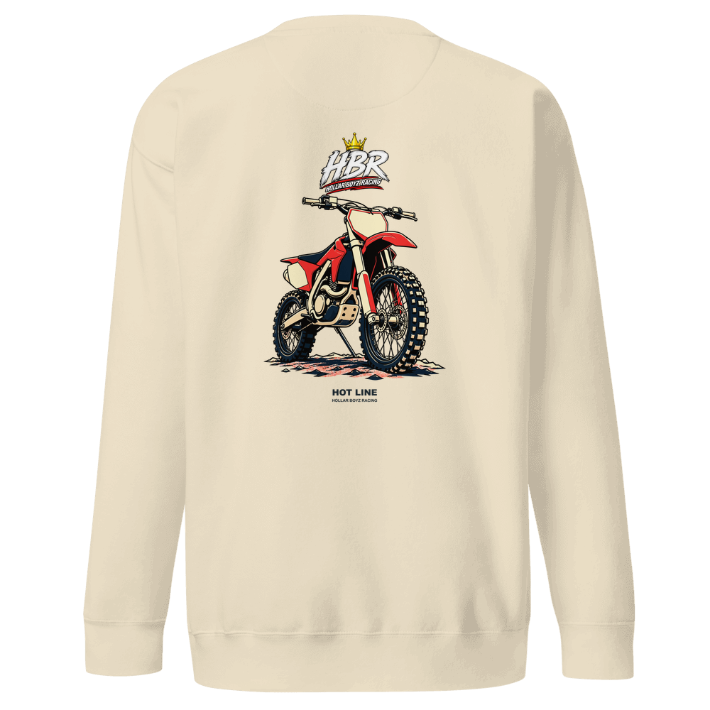 HBR HOT LINE Track Face crewneck — Bone Back, digital mockup