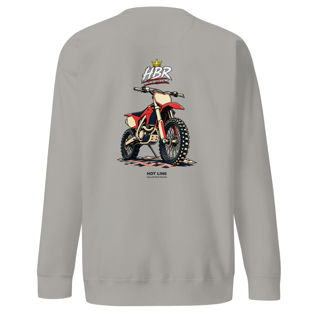 HBR HOT LINE Track Face crewneck — Carbon Grey Back, digital mockup