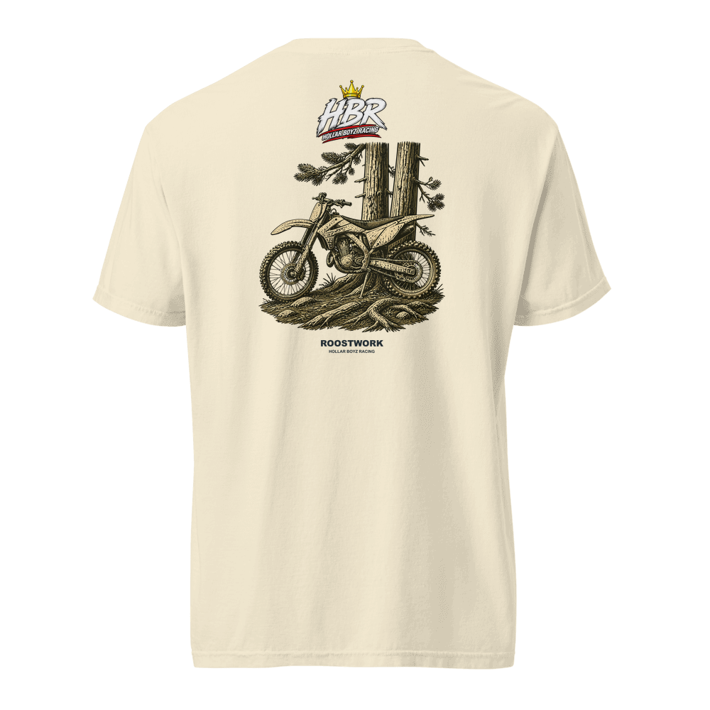 HBR ROOSTWORK — Pine Cut Heavyweight Tee — Ivory, back view