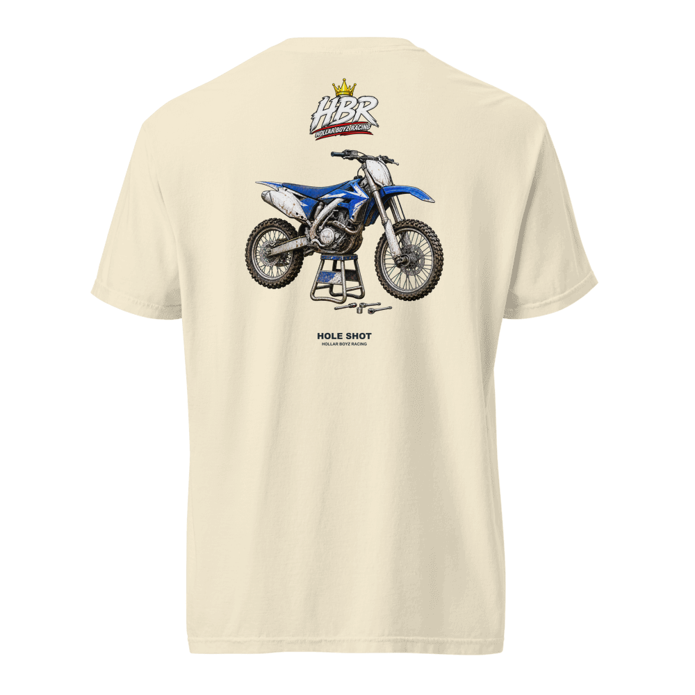 HBR HOLE SHOT — Garage Hours Heavyweight Tee — Ivory, back view