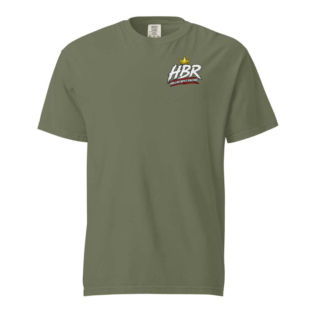 HBR HOLE SHOT — Garage Hours Heavyweight Tee — Moss, front view