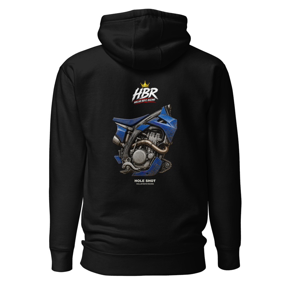 HBR HOLE SHOT — Shop Crew Hoodie — Black, back view