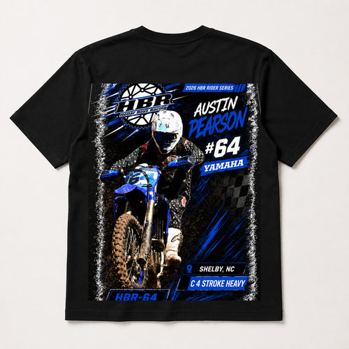 HBR Austin Pearson #64 Rider Tee realistic black back mockup