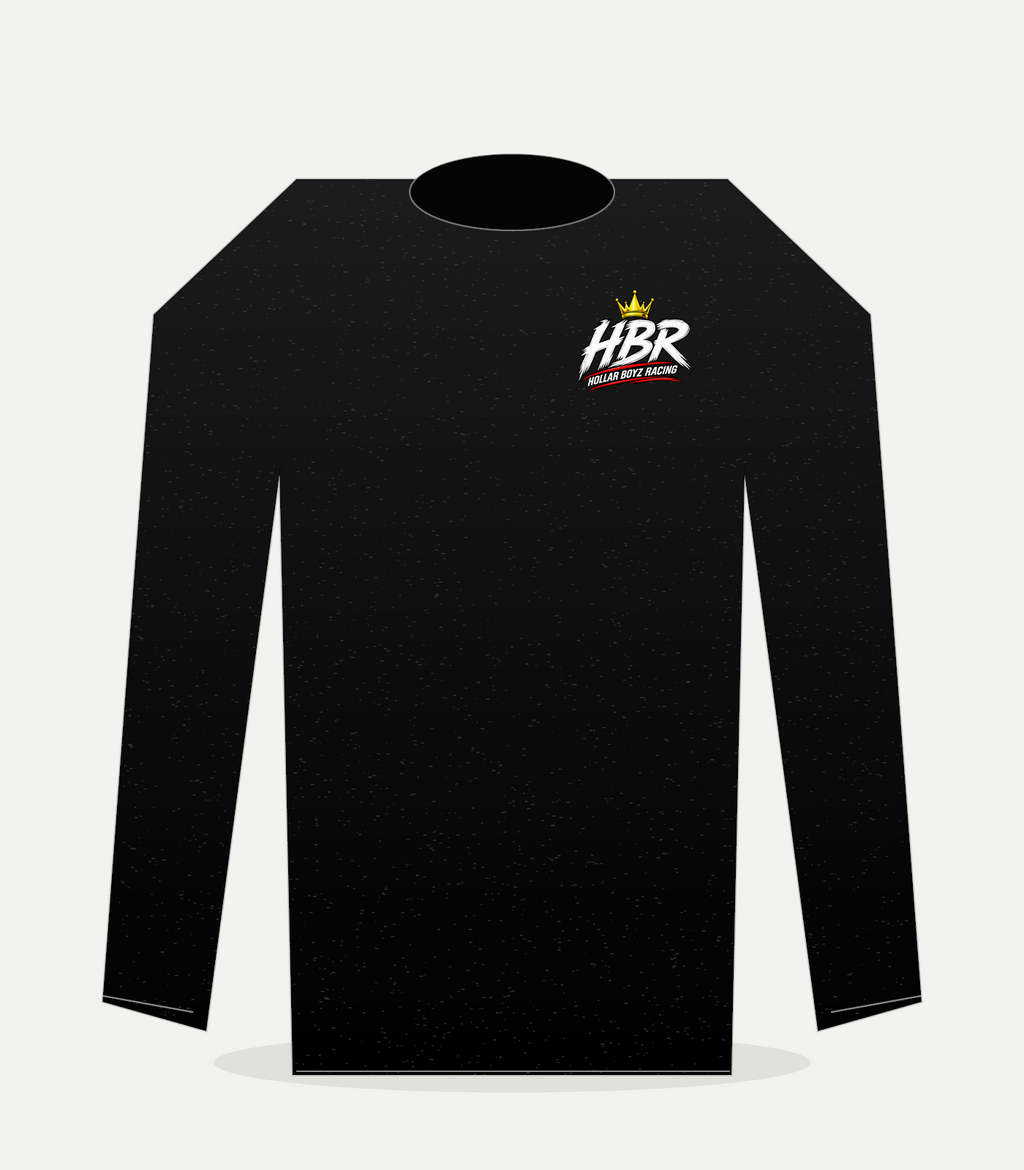 Front view of black HBR premium crewneck with left-chest logo