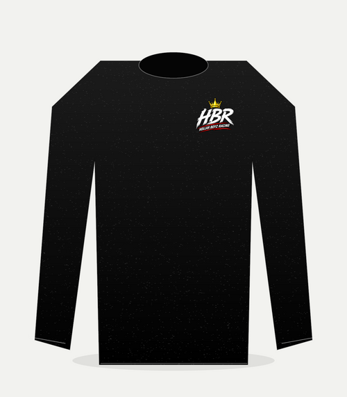 Front view of black HBR premium crewneck with left-chest logo