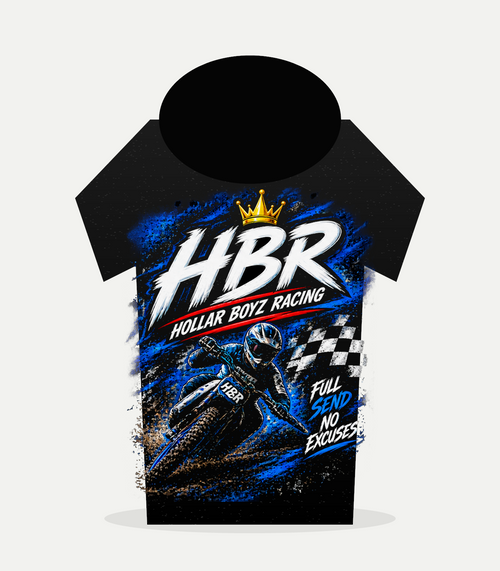 Back view of black HBR premium hoodie with full Hollar Boyz Racing graphic