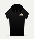 Front view of black HBR premium hoodie with left-chest logo