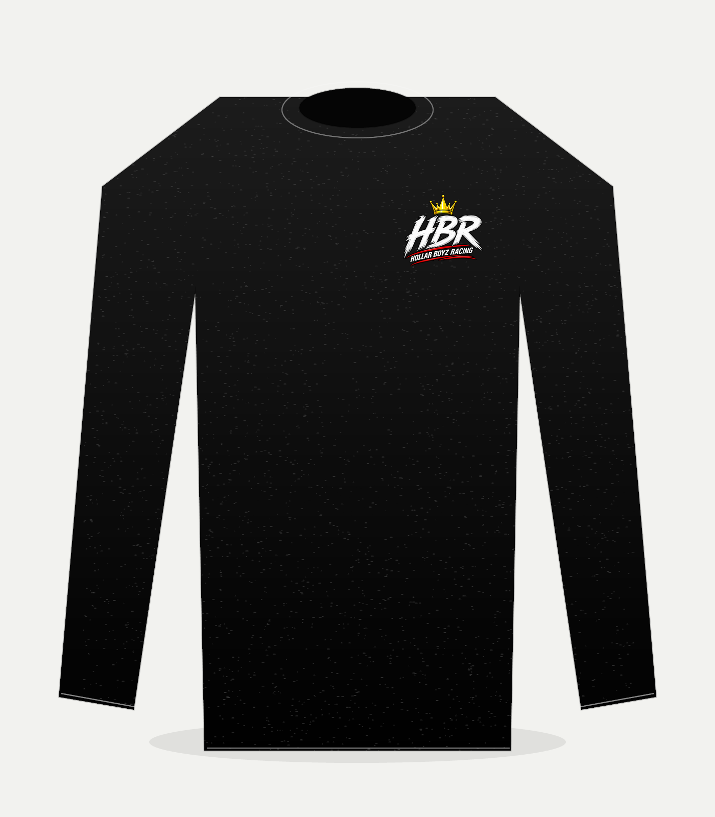 Front view of black HBR long-sleeve shirt with left-chest logo
