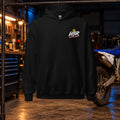 Hollar Built HBR Graphic Black Hoodie — Gildan 18500 front; original approved artwork, digital garage mockup, not a physical sample